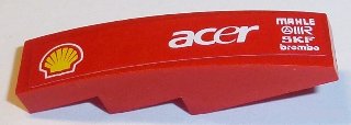 LEGO part Slope, Curved 4 x 1 with Shell Logo, 'acer', 'MAHLE', 'OMR', 'SKF' and 'brembo' Pattern Model Left Side (Sticker) - Sets 8168 / 8185 (61678pb097L)