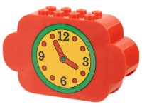 LEGO part Slope, Curved 8 x 2 x 4 Triple with 8 Studs with Yellow Clock Face with Green Border Pattern 6214pb01
