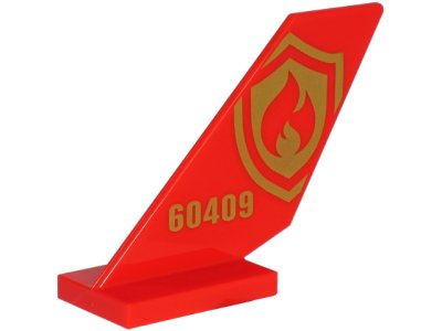 LEGO part Tail Shuttle with Gold '60409' and Fire Logo with Flame and Shield Pattern on Both Sides (6239pb093)