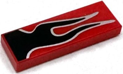 LEGO part Tile 1 x 3 with Black Flames with Silver Outline Pattern (63864pb323)