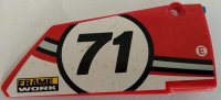 LEGO part Technic, Panel Fairing #18 Large Smooth, Side B with Number 71 and 'FRAME WORK' Pattern (Sticker) - Set 42000 64682pb023