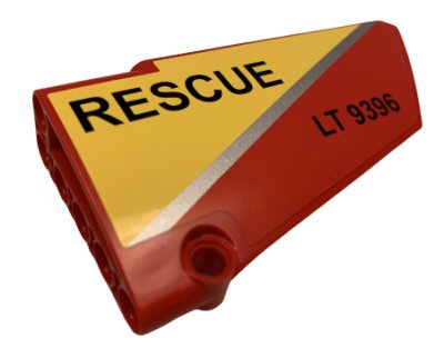 LEGO part Technic, Panel Fairing #18 Large Smooth, Side B with Silver Stripe, 'RESCUE' and 'LT 9396' Pattern (Sticker) - Set 9396 (64682pb028)