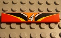 LEGO part Tile 1 x 6 with '4', Orange, White, Black, Yellow, Red Pattern (Sticker) - Set 8380 6636pb003