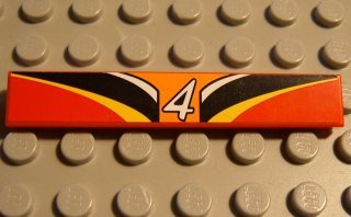 LEGO part Tile 1 x 6 with '4', Orange, White, Black, Yellow, Red Pattern (Sticker) - Set 8380 (6636pb003)