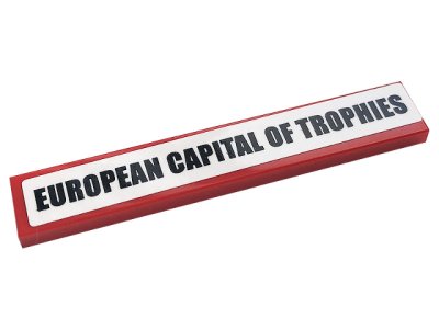 LEGO part Tile 1 x 6 with Black 'EUROPEAN CAPITAL OF TROPHIES' on White Background Pattern (Sticker) - Set 10272 (6636pb262)