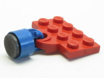LEGO part Plate, Modified 2 x 4 with Train Coupler Open for Magnet with Blue Magnet Coupling, Train - 6.5mm Cylinder (737a / x547b) (737ac02)