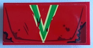 LEGO part Tile 2 x 4 with Vehicle Hood with Oil Stains, Bright Green and Bright Light Yellow Capital Letter V Pattern (Sticker) - Set 70421 (87079pb1249)