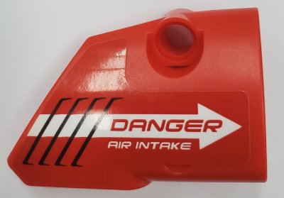 LEGO part Technic, Panel Fairing # 2 Small Smooth Short, Side B with 'DANGER AIR INTAKE' and White Arrow Pattern (Sticker) - Set 42076 (87086pb060)
