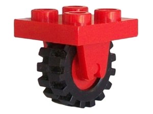 LEGO part Plate, Modified 2 x 2 with Wheel Holder Bottom with Red Wheel with Black Tire Offset Tread Small (8 / 3464c02) (8c02)