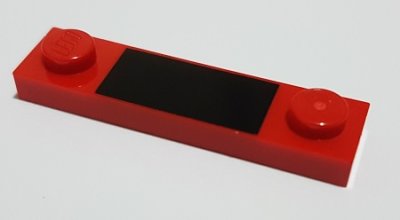 LEGO part Plate, Modified 1 x 4 with 2 Studs without Groove with Black Rectangle Pattern (92593pb038)