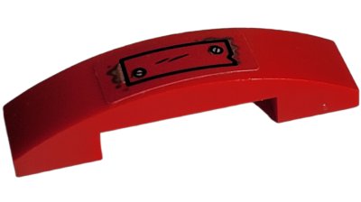 LEGO part Slope, Curved 4 x 1 x 2/3 Double with Red Metal Plate with 2 Silver Screws Pattern (Sticker) - Set 76054 (93273pb172)