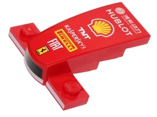 LEGO part Wedge 4 x 2 x 1 1/3 with 1 x 4 Base with Black and White Stripes, 'HUBLOT', Shell Logo, 'TNT', 'KASPERSKY lab', 'PIRELLI', 'FIAT' and Ferrari Logo Pattern (Sticker) - Set 40190 (93589pb007s)