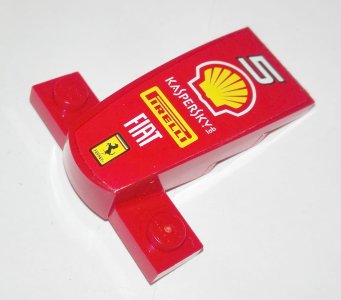 LEGO part Wedge 4 x 2 x 1 1/3 with 1 x 4 Base with '5', Shell Logo, 'KASPERSKY lab', 'PIRELLI', 'FIAT' and Ferrari Logo Pattern (Sticker) - Set 30190 (93589pb008)