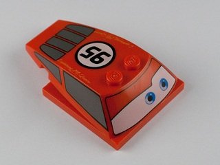 LEGO part Wedge 6 x 4 x 1 1/3 with 4 x 4 Base with Blue Eyes, Windows and '95' in White Circle Pattern (93591pb01)