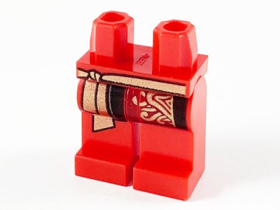 LEGO part Hips and Legs with Gold Tied Sash, Dark Red Robe End with Gold Decoration Pattern (970c00pb1061)