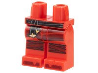 LEGO part Hips and Legs with Black Sash with Gold Ends, Dark Red Skirt, Knee Wrappings, and Toes Pattern 970c00pb1497