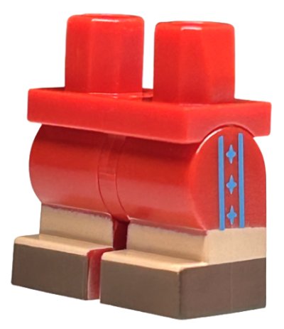 LEGO part Hips and Medium Legs with Light Nougat Lower Legs, Reddish Brown Shoes and Dark Azure Stripes and Stars on Sides Pattern (970cm00pb016)