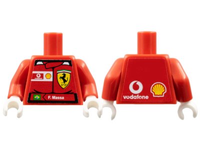 LEGO part Torso Racers Ferrari Front, Vodafone Back (Stickers) with F. Massa Name Pattern / Red Arms / White Hands (973pb0414c01)