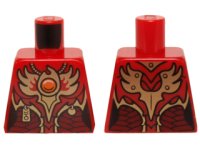 LEGO part Torso Female Vest with Dark Red and Gold Armor with Pendants, Scales, and Orange Round Jewel (Fire Chi) Emblem Pattern 973pb1824