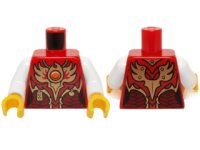 LEGO part Torso Female Vest with Dark Red and Gold Armor with Pendants, Scales, and Orange Round Jewel (Fire Chi) Emblem Pattern / White Arms / Yellow Hands 973pb1824c01