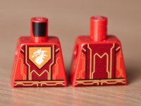 LEGO onderdeel Torso Nexo Knights Armor with Orange / Yellow Circuitry, Dark Red Center Panel, Dragon Head on Pentagonal Shield Pattern 973pb2751