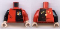 LEGO part Torso Black and Red Shirt with Hogwarts Emblem and 'POTTER' on Back Pattern / Red Arm Left / Black Arm Right / Light Nougat Hands 973pb3618c01