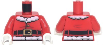 LEGO part Torso Santa Jacket with White Fur Collar and Waistband, Black Belt with Gold Buckle Pattern / Red Arms / White Hands (973pb4487c01)