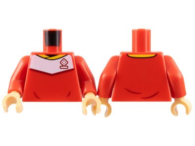 LEGO part Torso Soccer Uniform, Yellow Collar, White Shoulder Panel, Dark Red Dice Logo Pattern / Red Arms / Medium Tan Hands (973pb4961c03)