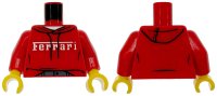 LEGO part Torso Hoodie with Black Drawstrings and Stitching, White Ferrari Logo and Undershirt, Dark Bluish Gray Pants Pattern / Red Arms / Yellow Hands 973pb6521c01