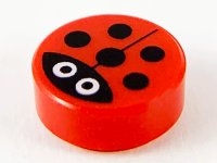 LEGO part Tile, Round 1 x 1 with Ladybug, Large White Eyes with Black Pupils Pattern 98138pb177