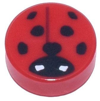 LEGO part Tile, Round 1 x 1 with Ladybug, Small White Eyes Pattern (98138pb393)