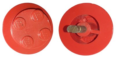 LEGO part Train Wheel with 2 x 2 Stud Center, Beveled Tread and Cam Axle for Motor (wheel1b)