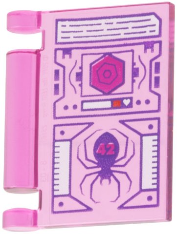 LEGO part Minifigure, Utensil Book Cover with Tablet Screen, Dark Purple Spider and Lines, Magenta '42' and Hexagon, White Trim Pattern (24093pb101)