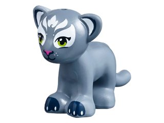 LEGO part Lion / Tiger, Friends / Elves, Baby Cub with Lime Eyes, Dark Pink Nose, Dark Blue Paws and White Face Decorations Pattern (Enki) (14734pb02)