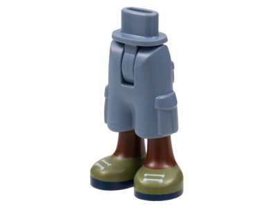 LEGO part Mini Doll Hüfte und Hose verkürzt große Taschen mit geformten rötlichbraunen Beinen und bedrucktem olivgrünem Schuh mit weißen Schnürsenkeln und dunkelblauer Sohlen Muster - Dünnes Scharnier (35216bc00pb001)