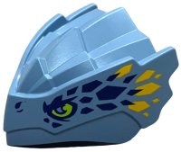 LEGO part Dragon Head (Ninjago) with Stepped Top and Pin Hole on Back with Lime Eyes, Dark Blue and Bright Light Orange Scales Pattern 4921pb01