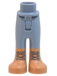 LEGO part Mini Doll Hips and Trousers with Back Pockets with Molded Medium Nougat Lower Legs / Boots and Printed Black Laces Pattern - Thin Hinge 67072c00pb004