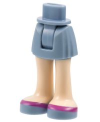 LEGO part Mini Doll Hips and Skirt, Light Nougat Legs and Sand Blue Shoes with Magenta Stripe Pattern - Thick Hinge 92252c00pb006