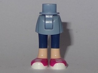 LEGO part Mini Doll Hips and Skirt, Light Nougat Legs with Dark Blue Calf Length Leggings and Magenta Sneakers with White Laces and Soles Pattern - Thick Hinge (92252c00pb013)