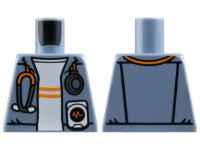 LEGO part Torso Jacket Open with Silver and Orange Stethoscope over White Shirt with Stripes Pattern 973pb5668