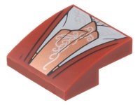 LEGO part Slope, Curved 2 x 2 x 2/3 with Robe, Light Bluish Gray Center Panel and Copper Sash with Silver Filigree Pattern (Elrond Robe) 15068pb469