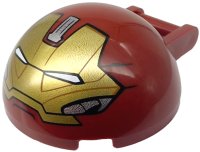 LEGO part Windscreen 4 x 4 x 1 2/3 Canopy Half Sphere with Bar Handle with Gold Hulkbuster Face with Silver Cheeks and Forehead Panel Pattern 18990pb05