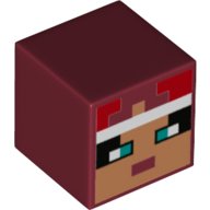 LEGO part Minifigure, Head, Modified Cube with Pixelated Nougat Face, Dark Turquoise Eyes, White Headband, and Red Hair Pattern (Minecraft Valorie) 19729pb034