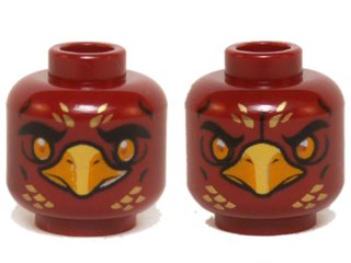 LEGO part Minifigure, Head Dual Sided Alien Chima Phoenix with Bright Light Orange Eyes and Beak, Gold Feathers, Neutral / Stern Pattern (Fluminox) (3626pb1145)