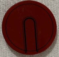 LEGO part Tile, Round 3 x 3 with Iron Man Helmet Black Circle and Tab Pattern 67095pb003