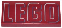 LEGO part Tile 2 x 4 with Silver and Dark Bluish Gray Outlined 'LEGO' Pattern 87079pb1046
