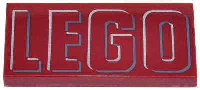 LEGO part Tile 2 x 4 with Silver and Dark Bluish Gray Outlined 'LEGO' Pattern (87079pb1046)