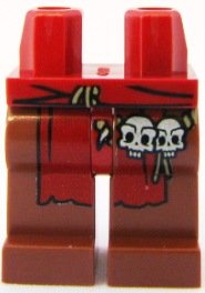 LEGO part Hips and Reddish Brown Legs with Dark Red Loincloth and Skulls Pattern (970c88pb04)