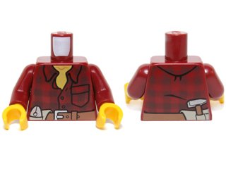 LEGO part Torso Flannel Shirt with Pocket and Belt with Pliers and Hammer Pattern / Dark Red Arms / Yellow Hands (973pb1256c01)