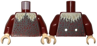 LEGO part Torso Female Top with Black Pebbling and Tan Fur Collar Pattern / Dark Red Arms / Light Nougat Hands (973pb3671c01)